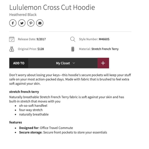 Lululemon Hooded ZIP UP 'Cross Cut Hoodie' Heathered Black SMALL - NEW! - Picture 13 of 16